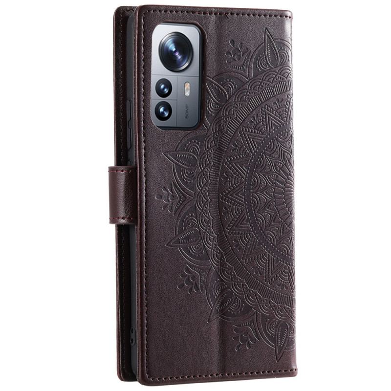 Capa Flip Para Xiaomi 12 Pro De Cordão Mandala Do Sol Strappy