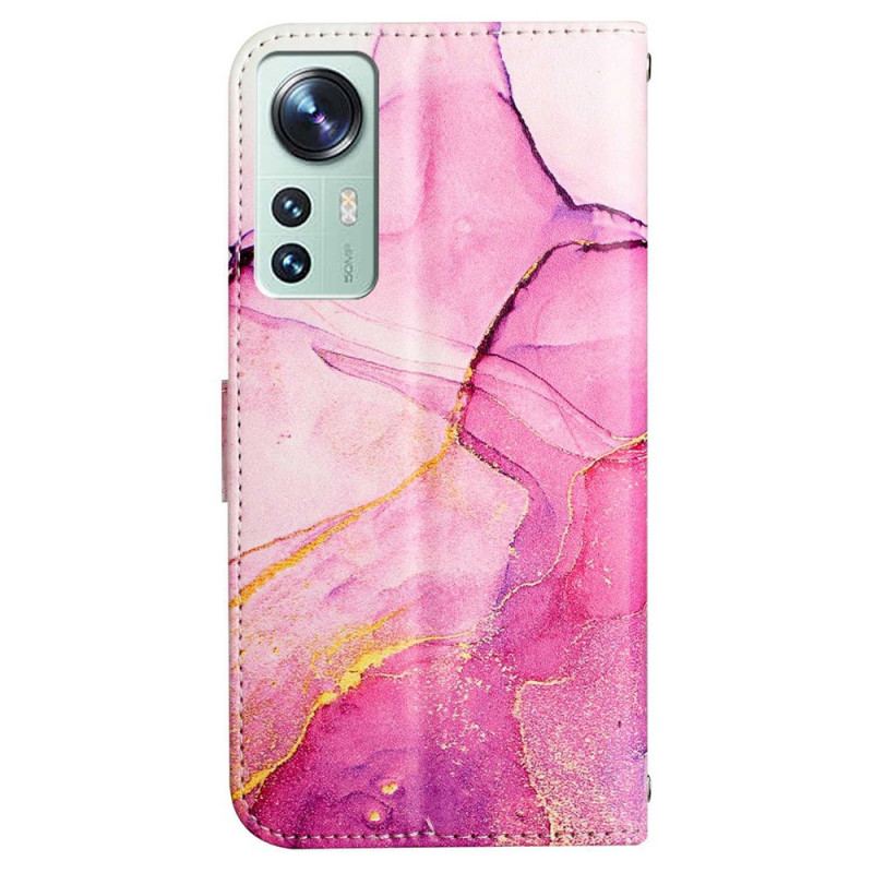 Capa Flip Para Xiaomi 12 Pro De Cordão Mármore Aquarela Listrado