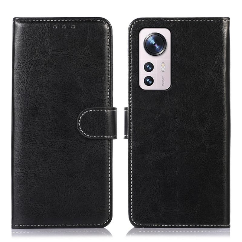 Capa Flip Para Xiaomi 12 Pro Efeito Couro Couture