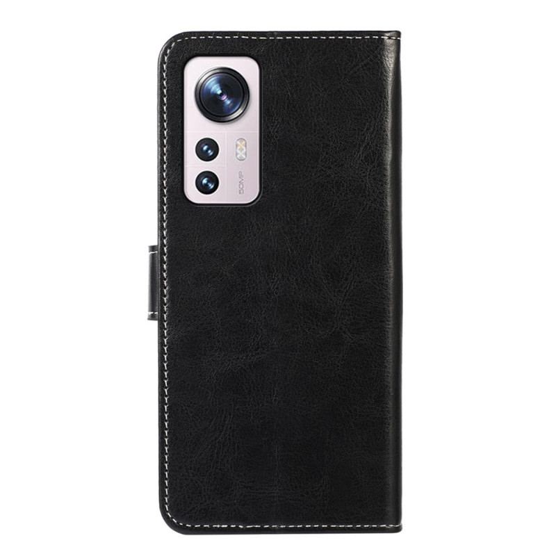 Capa Flip Para Xiaomi 12 Pro Efeito Couro Couture