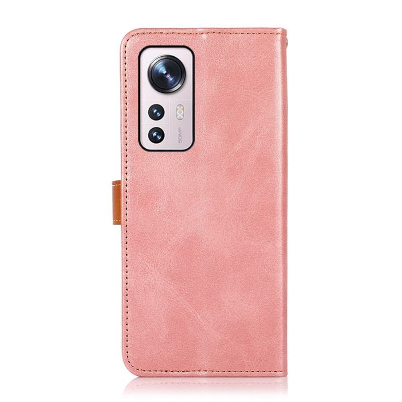 Capa Flip Para Xiaomi 12 Pro Fecho Dourado Bicolor Khazneh