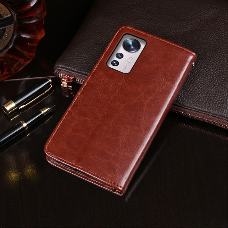 Capa Flip Para Xiaomi 12 Pro Imitação De Couro Idewei