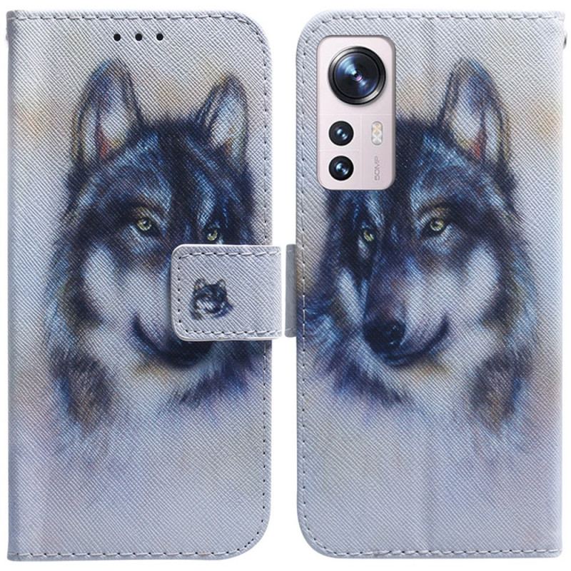 Capa Flip Para Xiaomi 12 Pro Pintura De Lobo