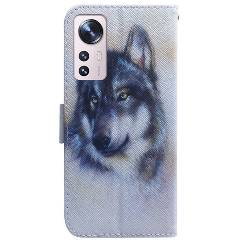 Capa Flip Para Xiaomi 12 Pro Pintura De Lobo