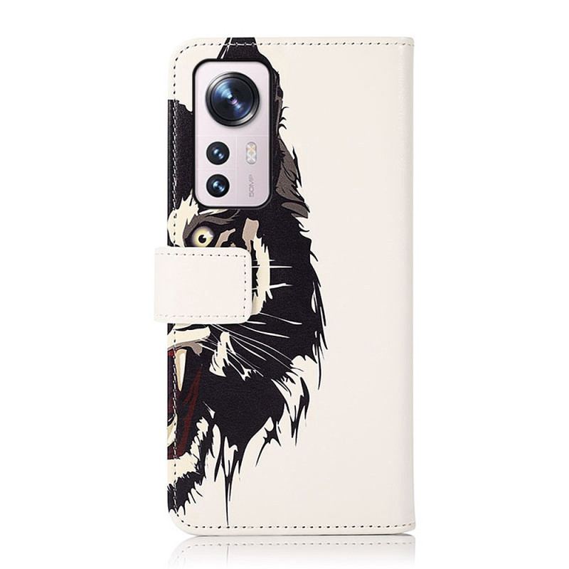 Capa Flip Para Xiaomi 12 Pro Tigre Feroz