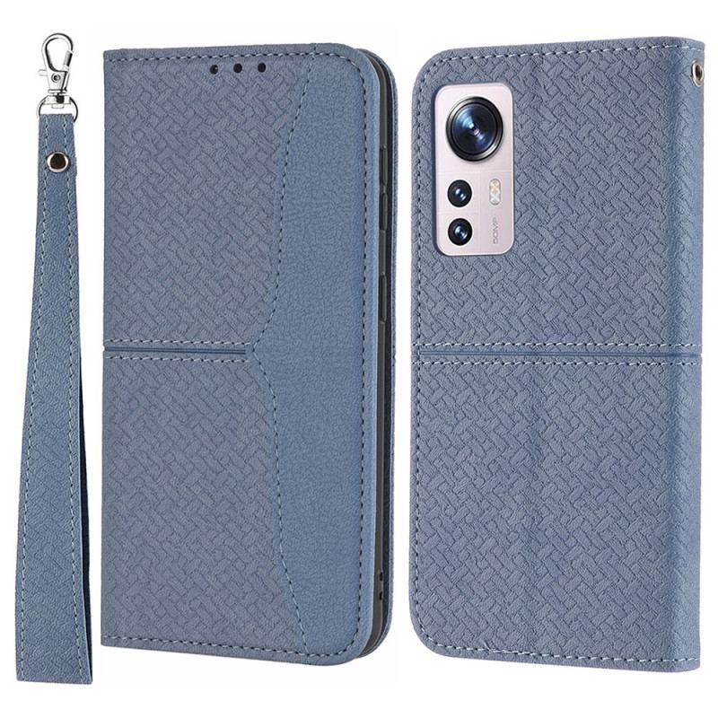 Capa Folio Para Xiaomi 12 Pro De Cordão Estilo De Couro Trançado Com Tiras