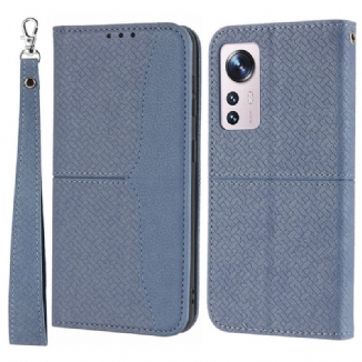 Capa Folio Para Xiaomi 12 Pro De Cordão Estilo De Couro Trançado Com Tiras