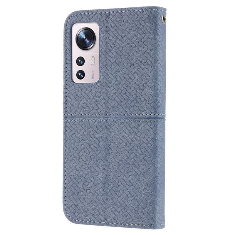 Capa Folio Para Xiaomi 12 Pro De Cordão Estilo De Couro Trançado Com Tiras