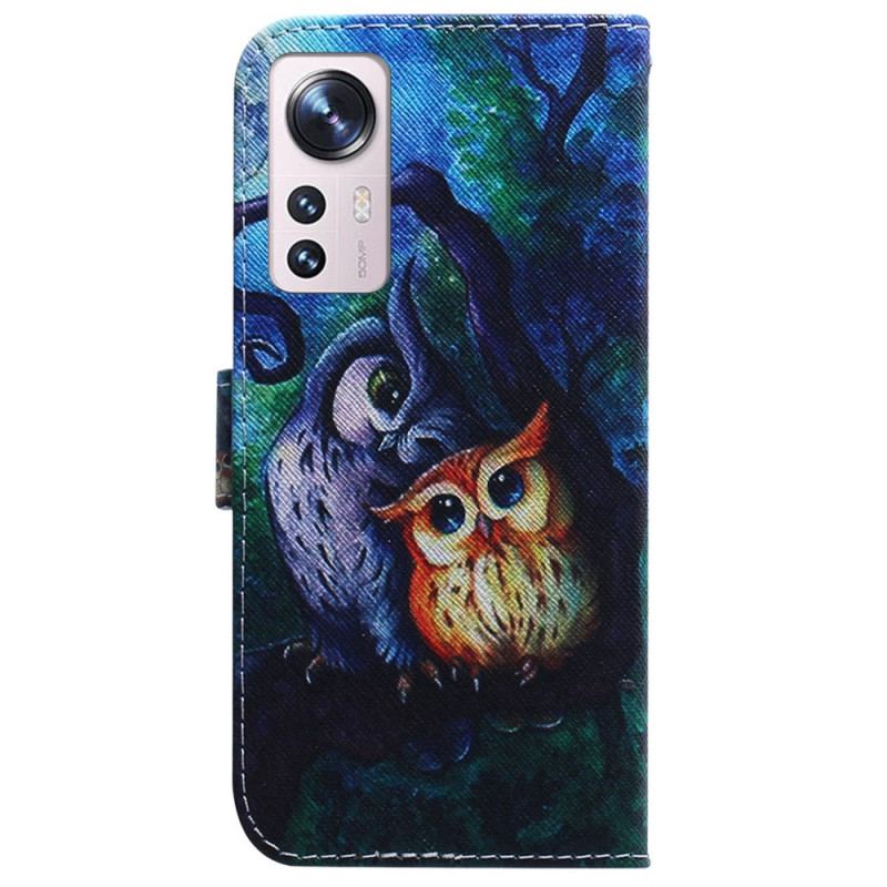 Capa Folio Para Xiaomi 12 Pro Corujas Pintando