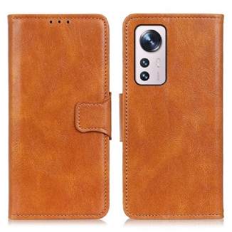 Capa Folio Para Xiaomi 12 Pro Fecho Reversível Efeito Couro