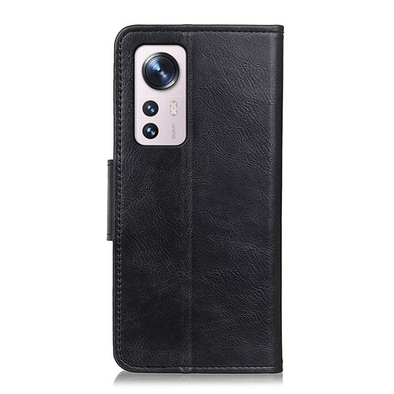 Capa Folio Para Xiaomi 12 Pro Fecho Reversível Efeito Couro