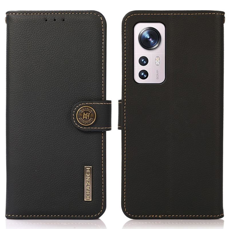 Capa Folio Para Xiaomi 12 Pro Khazneh Rfid Couro Genuíno