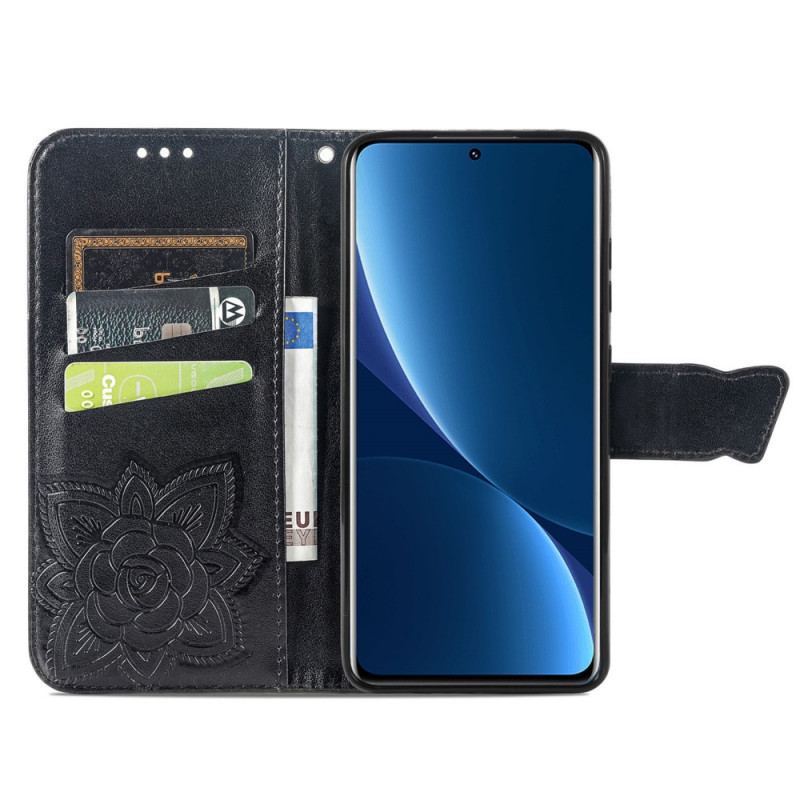 Capa Folio Para Xiaomi 12 Pro Meia Borboleta