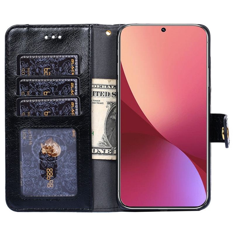 Capa Folio Para Xiaomi 12 Pro Porta-moedas Frontal E Cordão