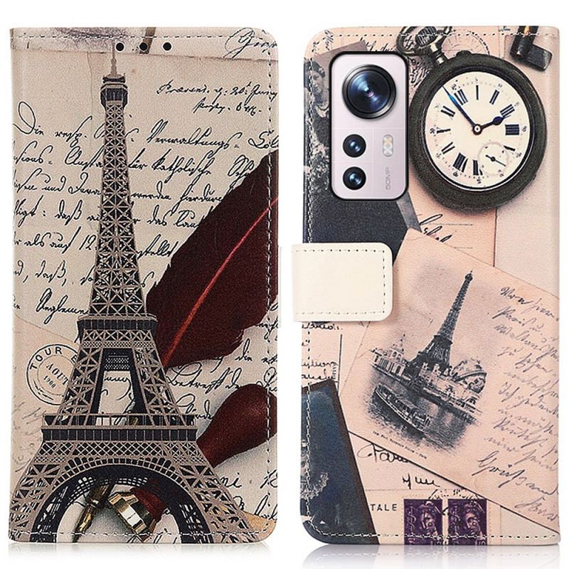 Capa Folio Para Xiaomi 12 Pro Torre Eiffel