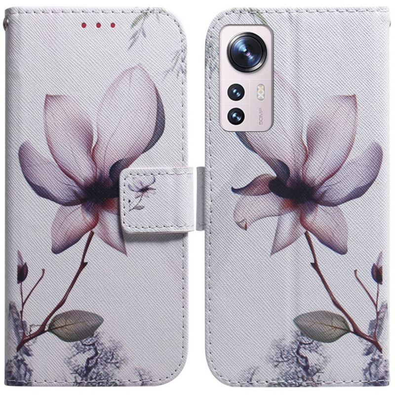 Capa Folio Para Xiaomi 12 Pro Uma Flor