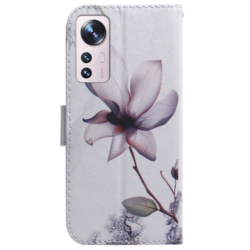 Capa Folio Para Xiaomi 12 Pro Uma Flor