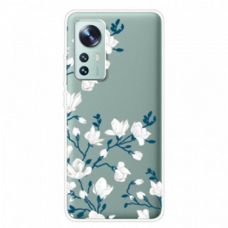 Capa Para Xiaomi 12 Pro Flores Brancas De Silicone