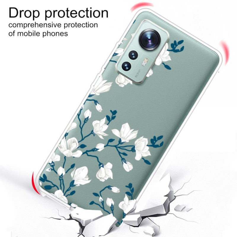 Capa Para Xiaomi 12 Pro Flores Brancas De Silicone