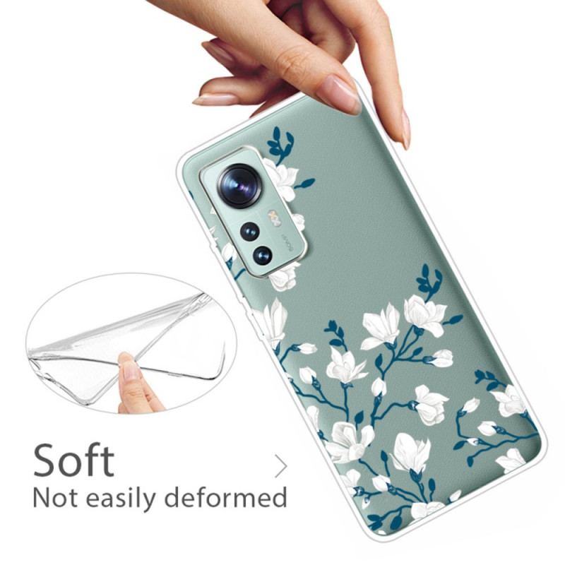 Capa Para Xiaomi 12 Pro Flores Brancas De Silicone