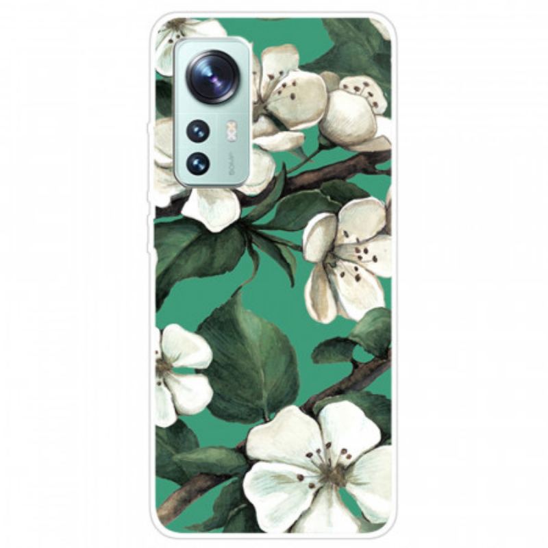 Capa Para Xiaomi 12 Pro Flores Brancas De Silicone