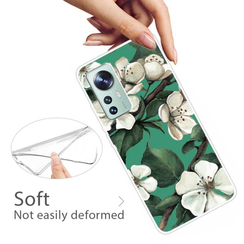 Capa Para Xiaomi 12 Pro Flores Brancas De Silicone