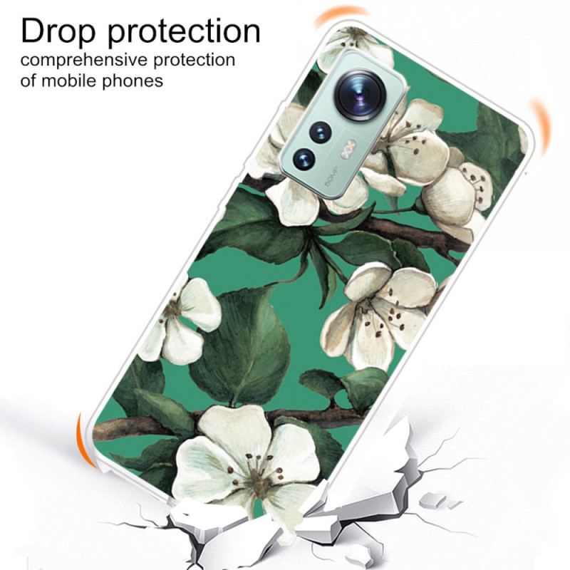 Capa Para Xiaomi 12 Pro Flores Brancas De Silicone