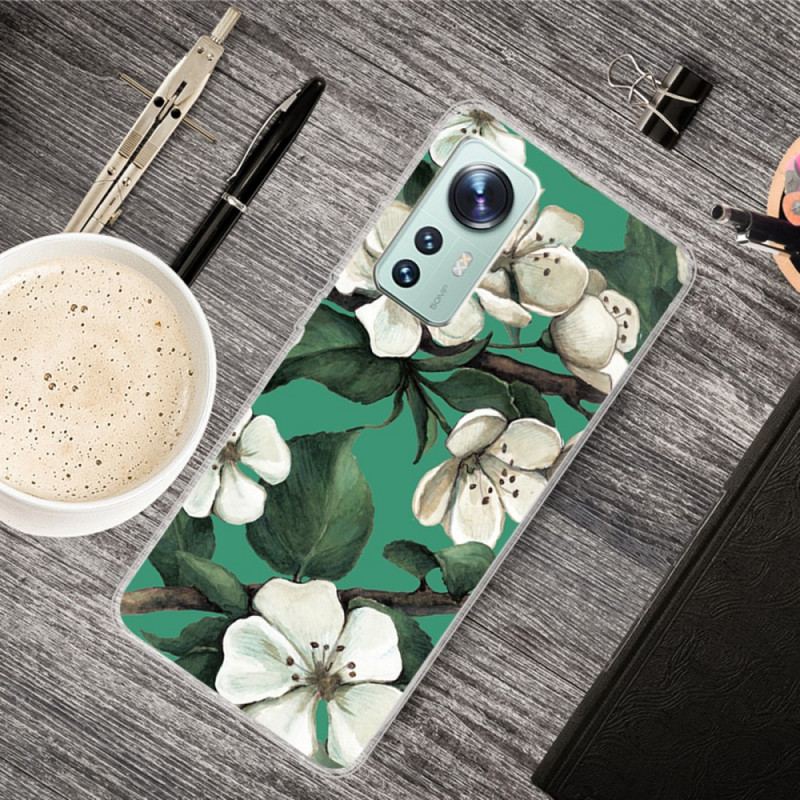 Capa Para Xiaomi 12 Pro Flores Brancas De Silicone