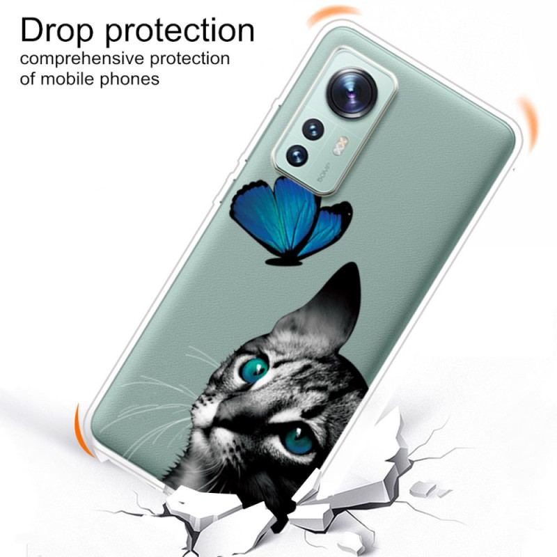 Capa Para Xiaomi 12 Pro Gato E Borboleta De Silicone