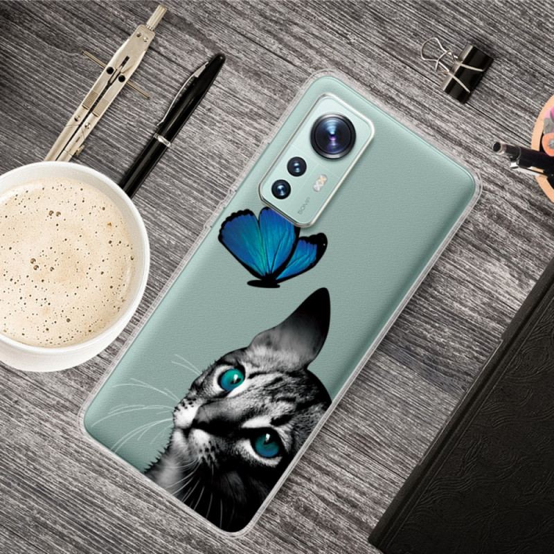 Capa Para Xiaomi 12 Pro Gato E Borboleta De Silicone