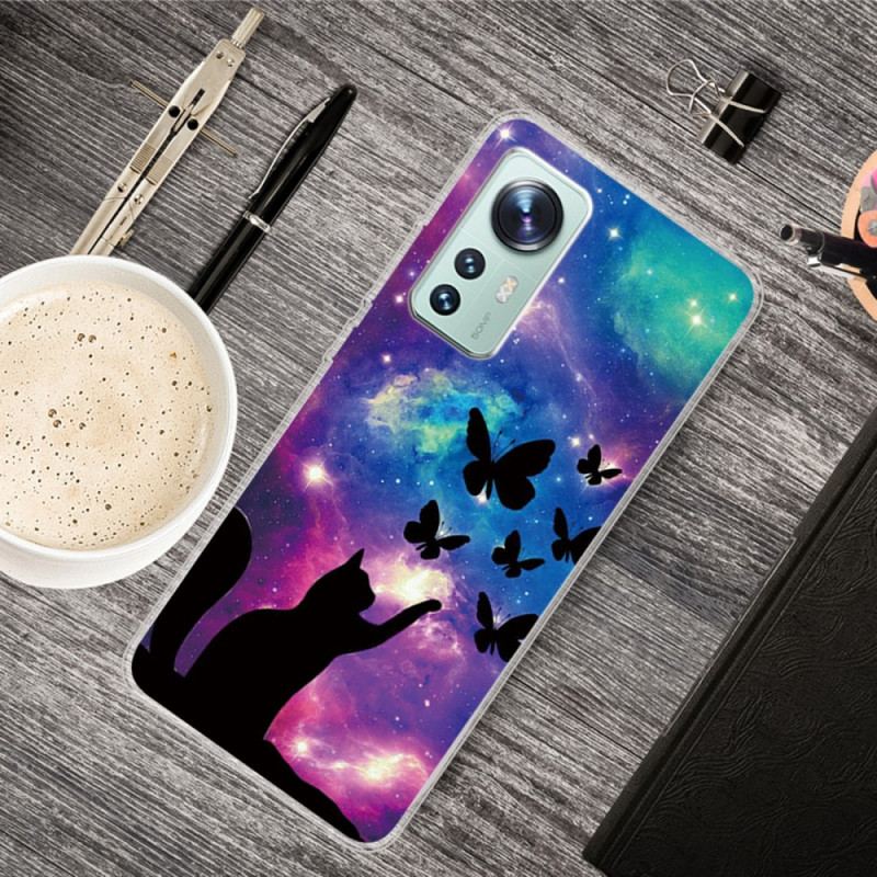 Capa Para Xiaomi 12 Pro Gato E Borboletas De Silicone