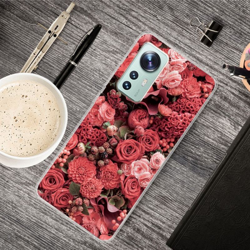 Capa Para Xiaomi 12 Pro Variação Floral De Silicone