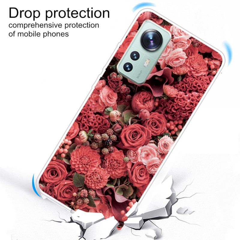 Capa Para Xiaomi 12 Pro Variação Floral De Silicone