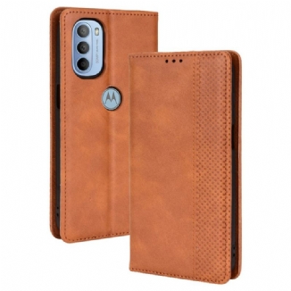 Capa De Celular Para Moto G41 / G31 Flip Efeito Couro Vintage Estilizado