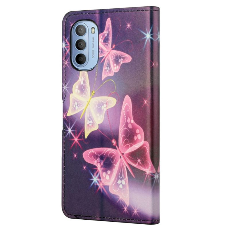 Capa De Couro Para Moto G41 / G31 Borboletas E Flores