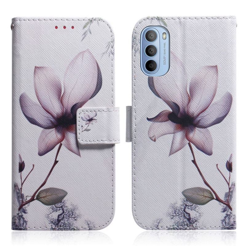 Capa De Couro Para Moto G41 / G31 Flor Rosa Empoeirado