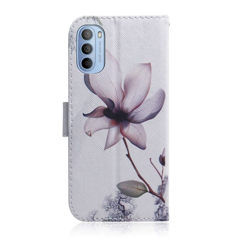 Capa De Couro Para Moto G41 / G31 Flor Rosa Empoeirado