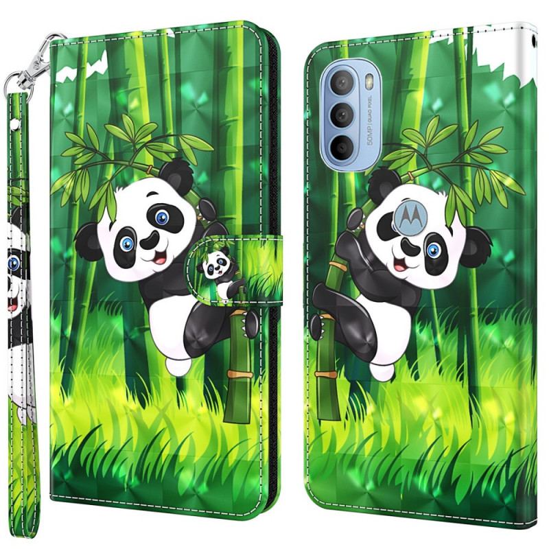 Capa De Couro Para Moto G41 / G31 Panda E Bambu