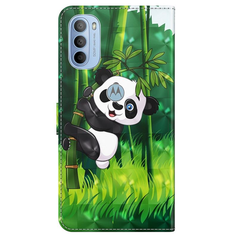 Capa De Couro Para Moto G41 / G31 Panda E Bambu