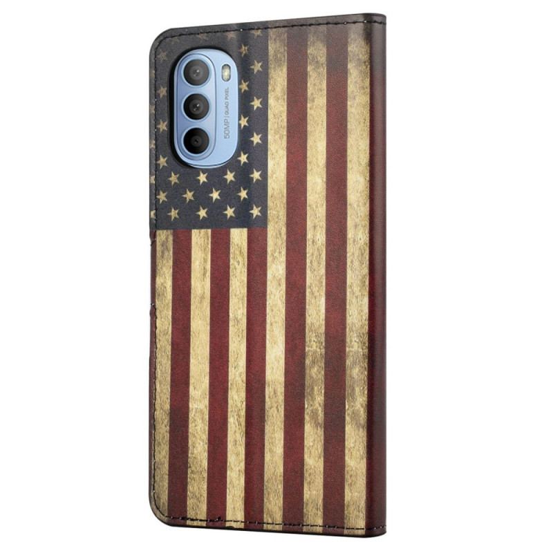 Capa Em Pele Para Moto G41 / G31 Bandeira Dos Eua