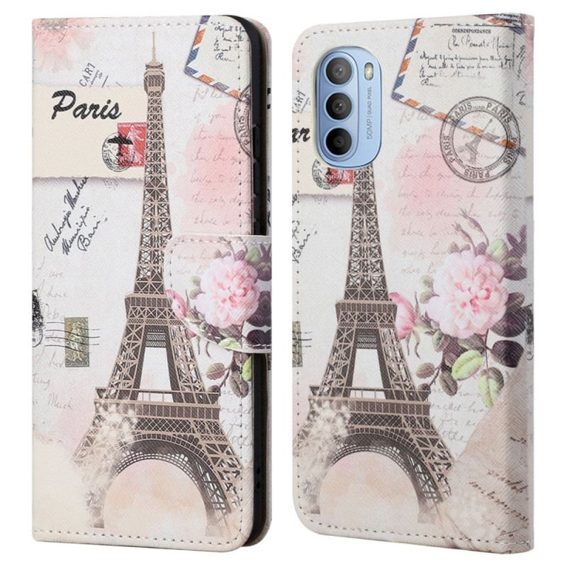 Capa Em Pele Para Moto G41 / G31 Torre Eiffel Retrô