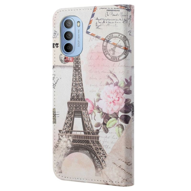 Capa Em Pele Para Moto G41 / G31 Torre Eiffel Retrô