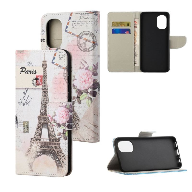 Capa Em Pele Para Moto G41 / G31 Torre Eiffel Retrô