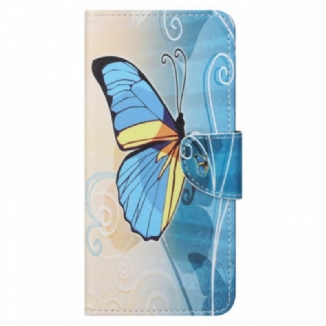 Capa Flip Para Moto G41 / G31 Borboleta Azul E Amarela