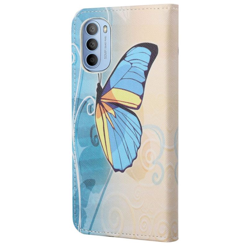 Capa Flip Para Moto G41 / G31 Borboleta Azul E Amarela