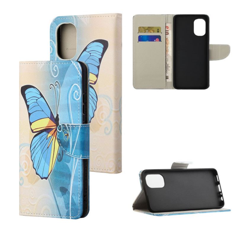 Capa Flip Para Moto G41 / G31 Borboleta Azul E Amarela