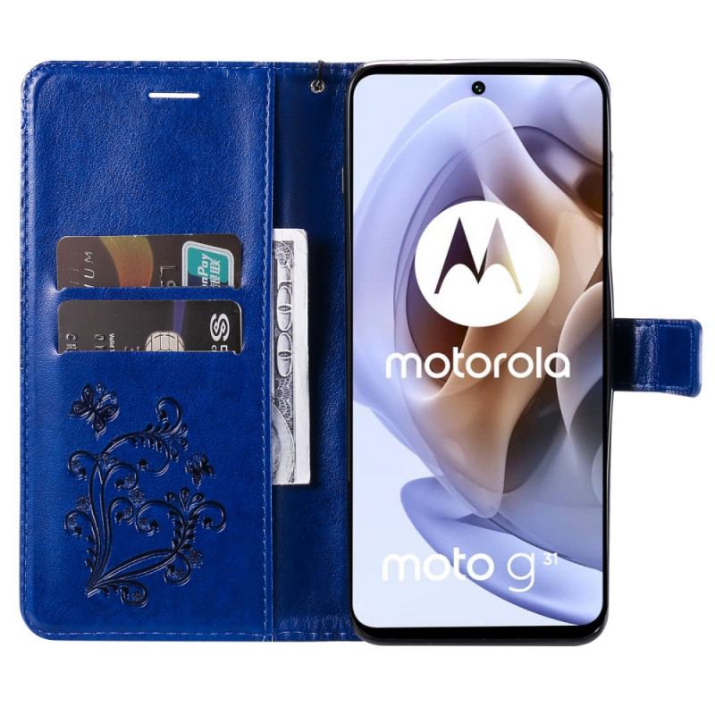 Capa Flip Para Moto G41 / G31 De Cordão Borboletas Gigantes