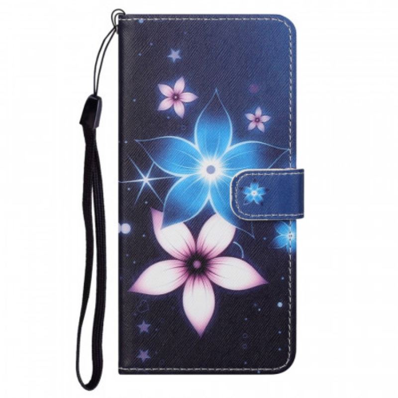 Capa Flip Para Moto G41 / G31 De Cordão Flores De Cinta Lunar