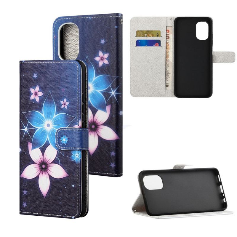 Capa Flip Para Moto G41 / G31 De Cordão Flores De Cinta Lunar