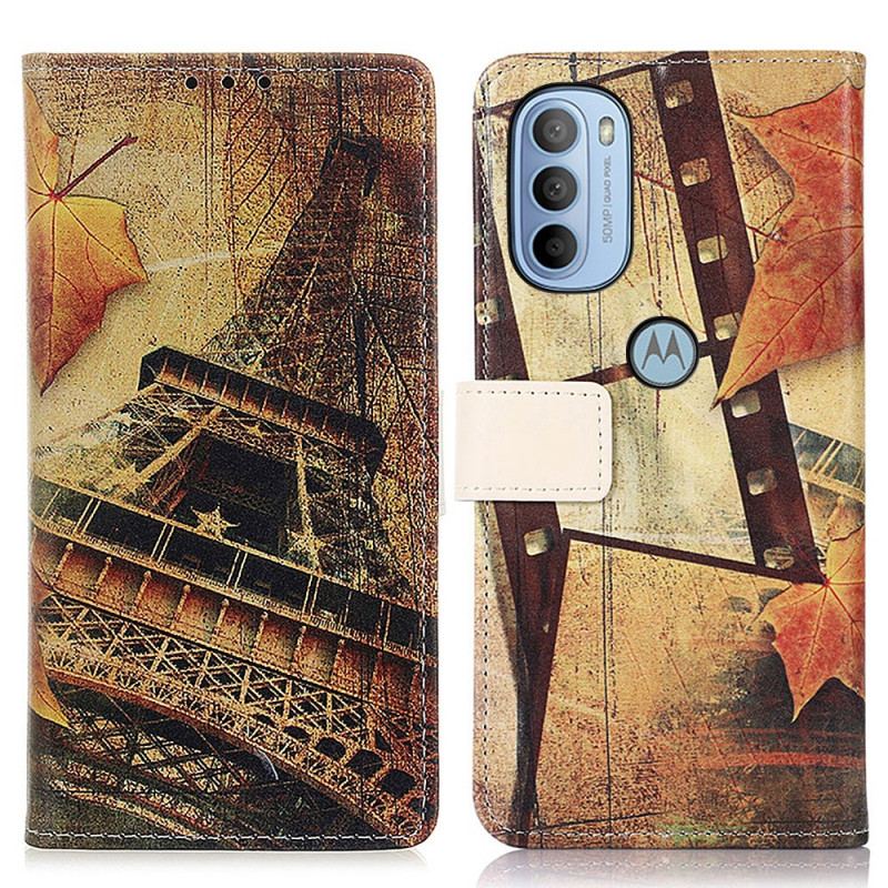 Capa Flip Para Moto G41 / G31 Torre Eiffel No Outono